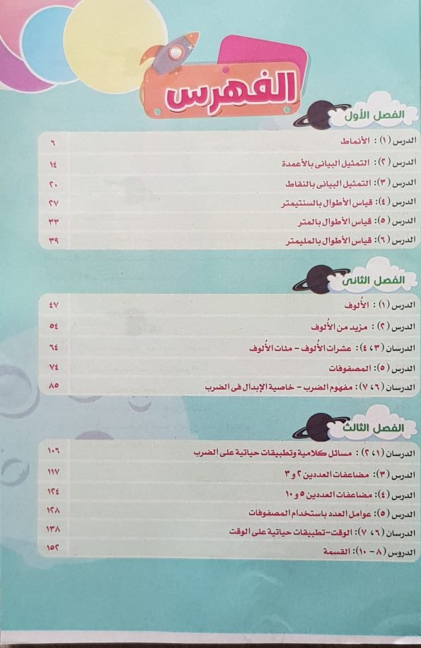صورة لفهرس كتاب كتاب سندباد للصف الثالث الابتدائي لغة عربية للعام 2024-2025 ترم أول