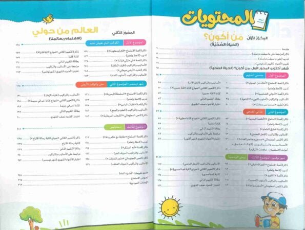 صورة لفهرس كتاب الأضواء للصف الثالث الابتدائي لغة عربية للعام 2024-2025 ترم أول