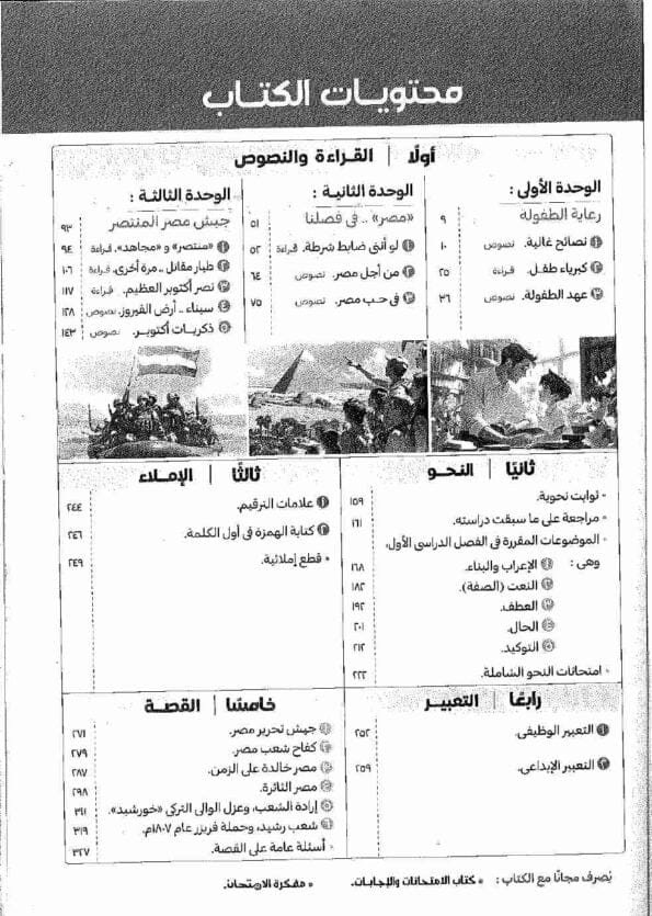 صورة لفهرس كتاب الامتحان الصف الثاني الاعدادي لغة عربية للعام 2024-2025 ترم أول