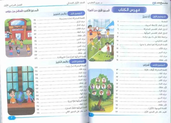 صورة لفهرس كتاب التأسيس السليم للصف الأول الابتدائي لغة عربية للعام 2024-2025 ترم أول